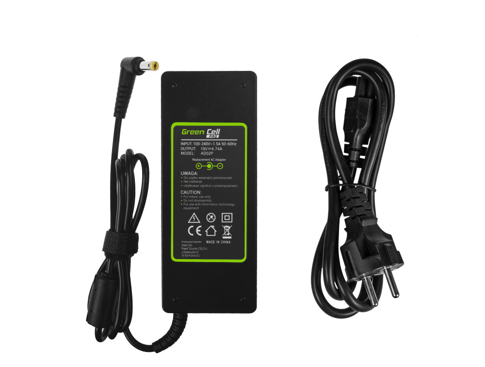 Chargeur secteur Greencell AD02P pour portable Acer 19V 4.74A 90Watts 5.5 x 1.7mm