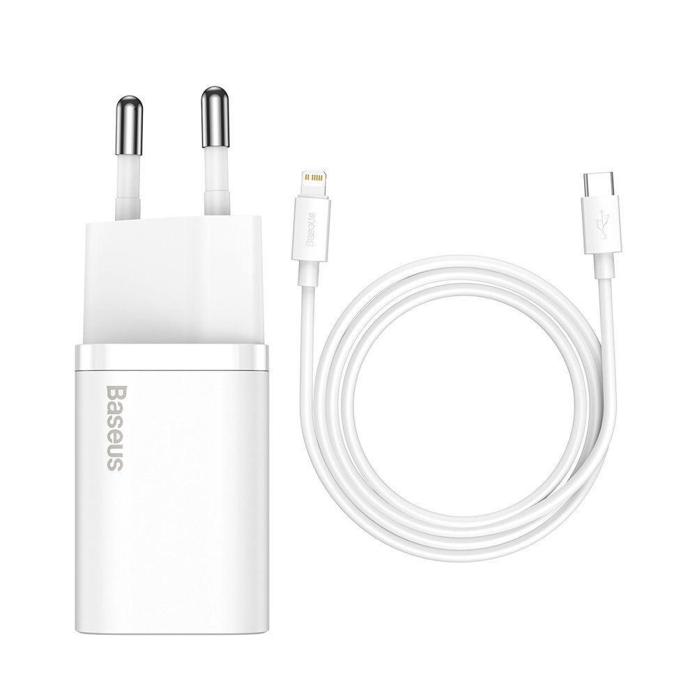 Chargeur secteur USB Type C + 1 câble USB-C Lightning 1M 20W Baseus Blanc