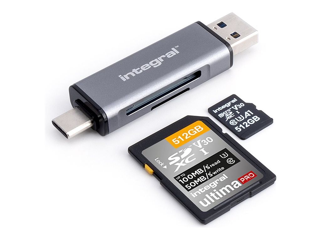 Lecteur de carte externe SDXC/Micro-SD Integral USB 3.2 / USB C