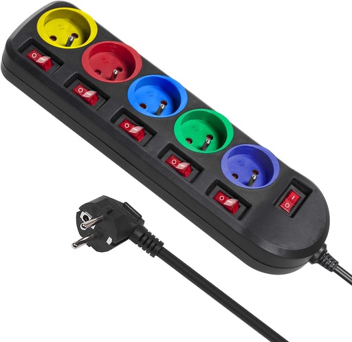 [MCE204M] Multiprise électrique Maclean MCE204M avec interrupteurs individuels - câble 1.5M - 5 Prises