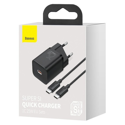 [TZCCSUP-L01] Chargeur secteur USB Type C + 1 câble 1M PD 25W Baseus Noir