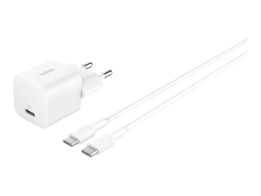 [WCA012KQ1MWH-B6] Chargeur secteur USB Type C + 1 câble USB-C > USB-C 1M 25W PD Belkin Blanc
