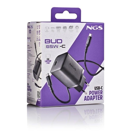 [BUD65W-C] Chargeur secteur USB Type C + 1 câble USB-C > USB-C 1.5M 65W PD NGS (Noir)